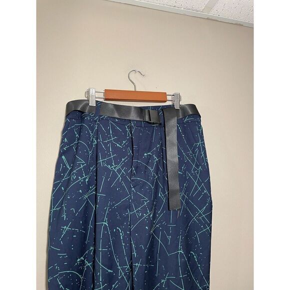 Grey Lab Printed Cropped Trouser Pants Belt Size Large High Rise Blue Green $125 - Picture 7 of 7